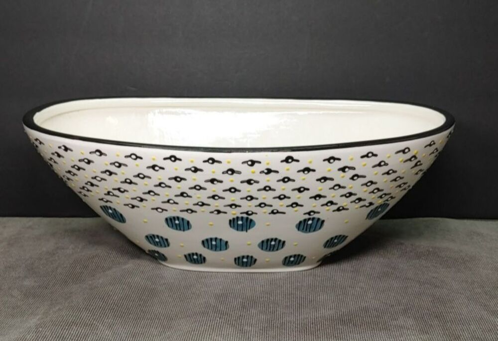 West Elm Potters Workshop Oval Bowl Black Bean Large Serving Modern Art Dots 13"